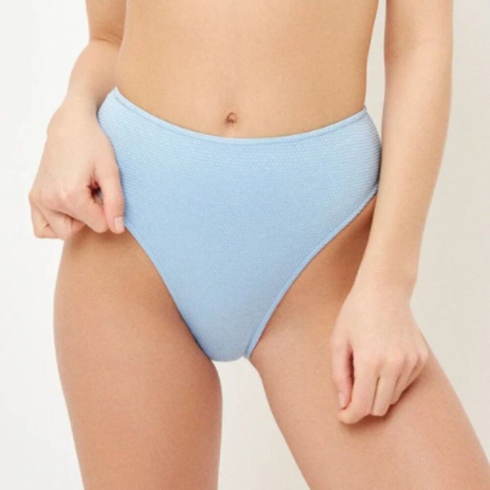 Frankie's Bikinis Grotto High Waisted Metallic Swimsuit Bottoms in Lagoon